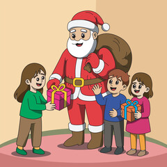 Santa Claus Giving Gifts to Children