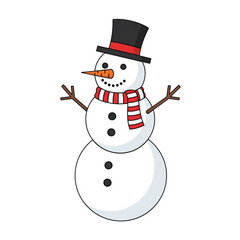 Cute Snowman Wearing a Top Hat and Scarf.