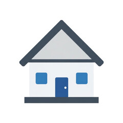 Simple House Icon with Blue Door and Windows.