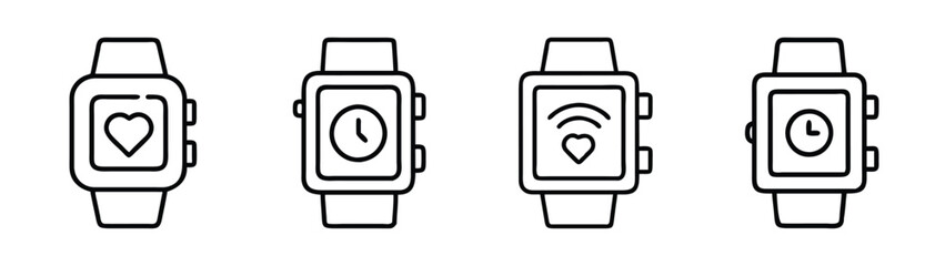 Smartwatch fitness tracker vector icon set for health monitoring and wellness technology design