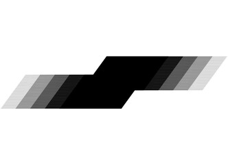 Decorative broken vector stripe black on white background. Modern pattern with halftone on the edges. Design element for car body, sportswear, toy. Ribbon for text. Vector background