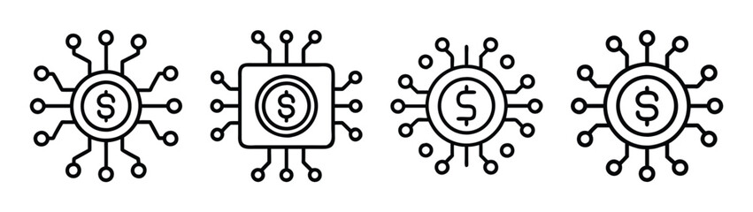 Digital currency technology financial network blockchain cryptocurrency dollar symbol icons 