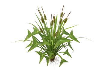 Green aquatic plant with star shaped leaves and seed heads green leaves roots