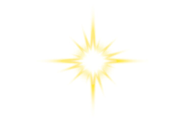 Bright yellow starburst effect with a glowing center and radiant light rays creating a beautiful sparkle on a transparent background
