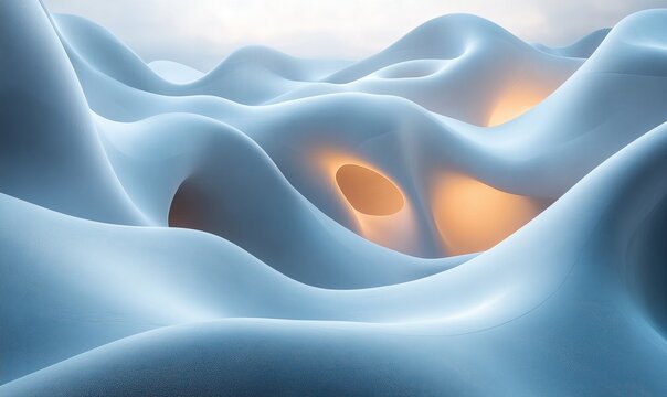 Smooth abstract blue waves texture with glowing warm orange light core - Powered by Adobe