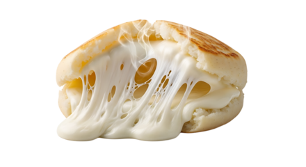Indulge in this freshly made arepa stuffed with a generous amount of delicious, melted cheese for an irresistible delight.