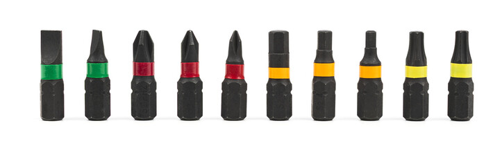Sets of screwdriver bits isolated on white background