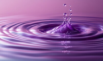 Purple water drop splash creates dynamic ripples and liquid crown