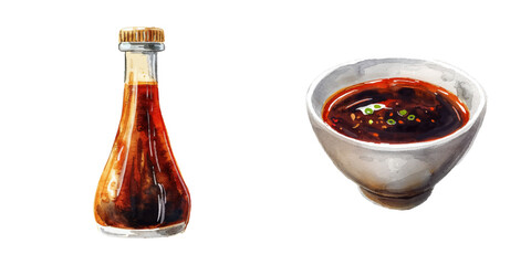teriyaki sauce watercolor vector illustration