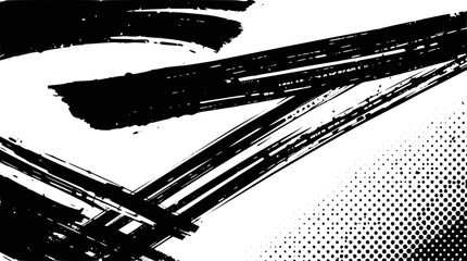 Obraz premium Abstract black brush strokes and halftone dots texture on