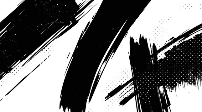 Abstract black ink brush stroke with halftone texture isolated on
