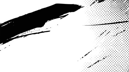 Abstract black brush stroke with halftone pattern on