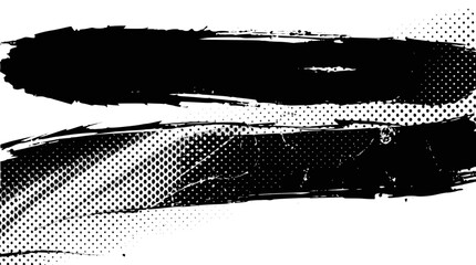 Abstract black brush strokes with halftone pattern