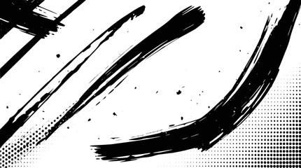 Abstract black brush strokes and halftone dots on