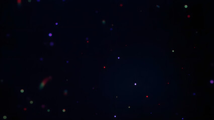 Ethereal Abstract Bokeh Background: Dark Gradient Night Sky with Floating Shimmering Colorful Particles (Teal, Magenta, Orange) and Subtle Digital Light Leaks &ndash; Elegant, Cosmic, Festive Design Element