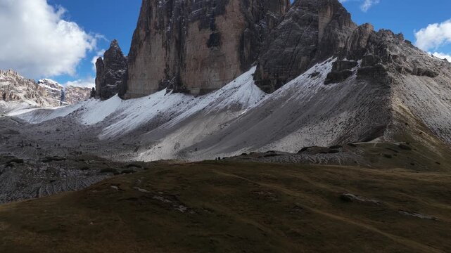 Drei zinnen, Tre cimi di Laverdo, 3 peaks, dolomites famous icon mountain range. Italy.