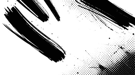 Abstract black brush strokes and halftone pattern on