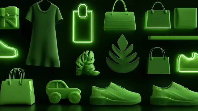 Sustainable Green Lifestyle Concept: Fashion, Transport and Accessories Minimalist Design