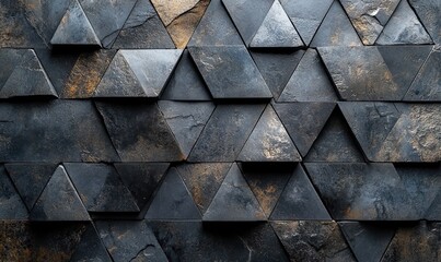 Dark stone mosaic wall texture of geometric triangles background design