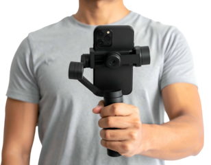 Hand holding smartphone gimbal for smooth video
