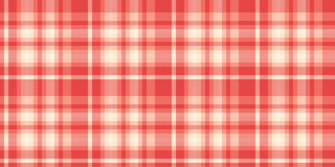 Deco plaid fabric pattern, deep tartan seamless textile. Post vector texture check background in red and light colors.