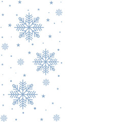 Fototapeta premium Seamless winter pattern featuring blue snowflakes on a white background. Minimalist festive design ideal for Christmas wrapping paper, holiday cards, textiles, and seasonal decorations.