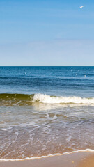 sea waves against the background of yellow sand and blue sky