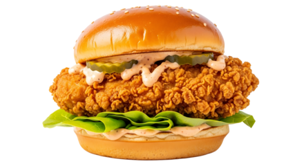 Savor the crispy perfection of this tempting chicken burger. A gourmet delight, a culinary masterpiece, enjoy it!