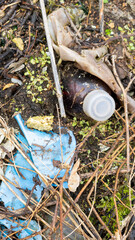 Obraz premium wild garbage dump. residual glass, plastics in the forest