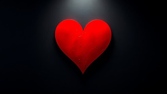 Abstract red heart symbol on textured dark background, evoking deep emotions with dramatic lighting.