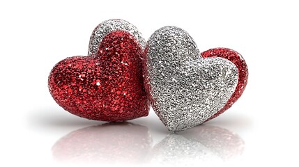 Valentine's day card with two shiny hearts isolated on the white background 
