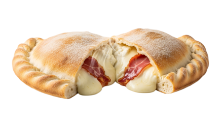 Indulge in this delicious calzone, oozing with melted cheese and savory meat, a perfect blend of flavors and textures.