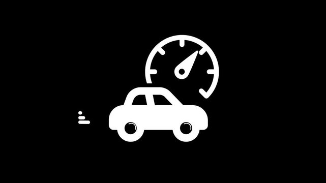 Animation - icon. Car speedometer driving fast on road.