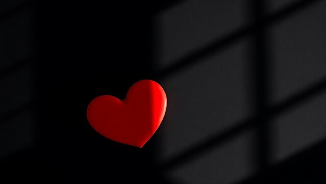 Red heart-shaped object on a dark textured surface, conveying emotion through minimalist design.