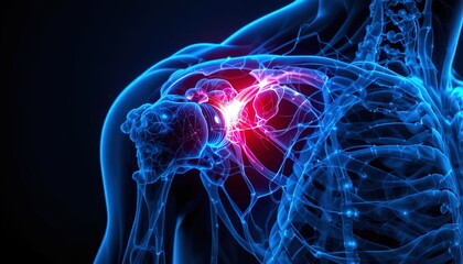 Experience the Power of Healing with this Vibrant, Modern Shoulder Anatomy Visualization Showing Pain Relief and Recovery