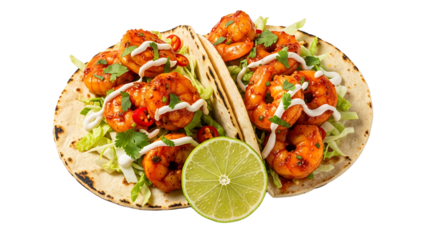 Delight in these delicious shrimp tacos! Fresh seafood, crisp lettuce, and creamy sauce combine for the perfect bite.