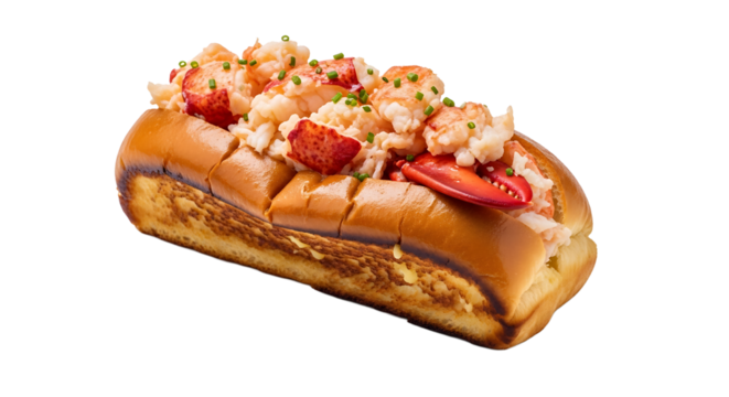 Enjoy a delectable lobster roll featuring succulent lobster meat on a toasted bun, complete with fresh chives.