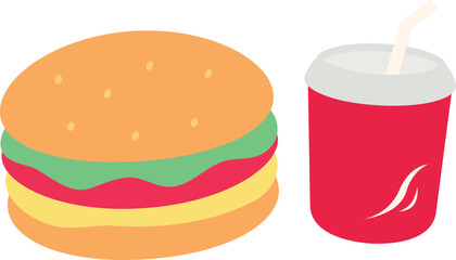 a hamburger and soda drink meal set