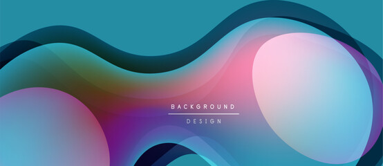 Abstract fluid shapes, vibrant colors blend. Modern design, smooth gradients create dynamic composition. Background features text elements.