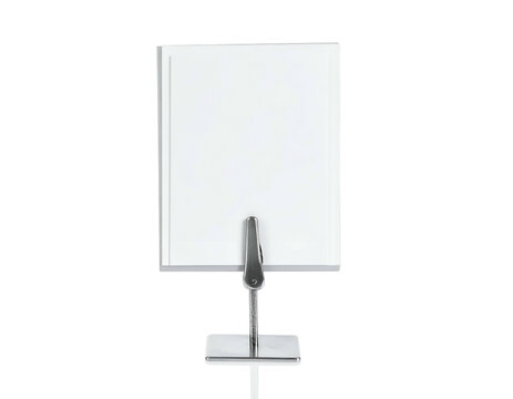 Blank white rectangle on a metal display stand