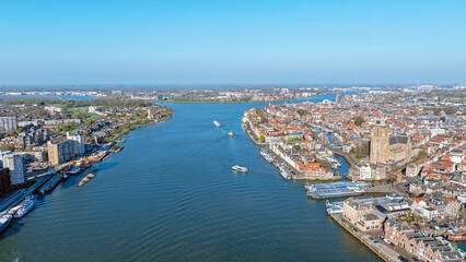 Obraz premium Aerial from the historical city Dordrecht at the river Merwede in the Netherlands