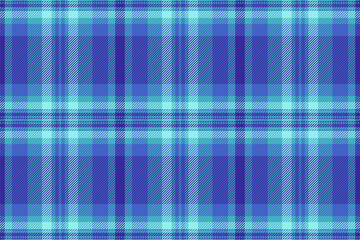 Graceful pattern seamless texture, chequered background fabric vector. Graphical plaid tartan check textile in cyan and indigo colors.