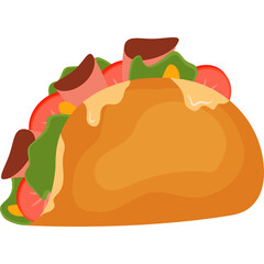 Colorful Taco Illustration With Ham Lettuce Tomato And Cheese On Transparent Background