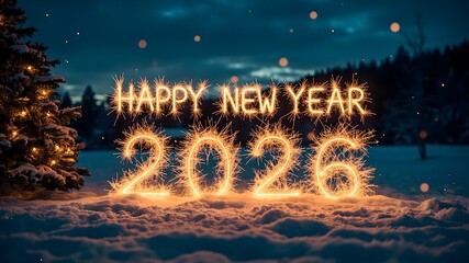 Happy New Year 2026 Sparkler Message in Snow