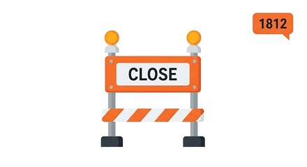 Road closure sign with orange frame and warning lights.