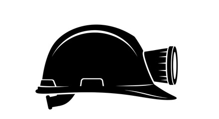 Fototapeta premium Black Silhouette of a Miners Hard Hat with Headlamp.
