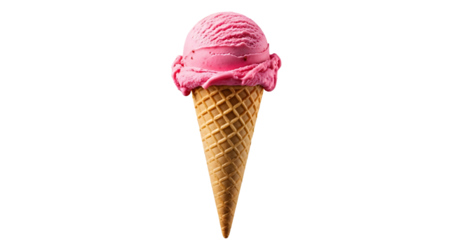 Enjoying a sweet treat with a delicious pink ice cream cone on a warm day. Perfect dessert for summertime delight!