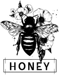 Bee with flowers (HONEY text)