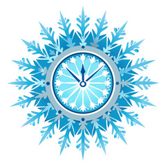 Snowflake clock with blue ice patterns isolated on transparent background