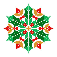 Christmas holly mandala decoration isolated on transparent background